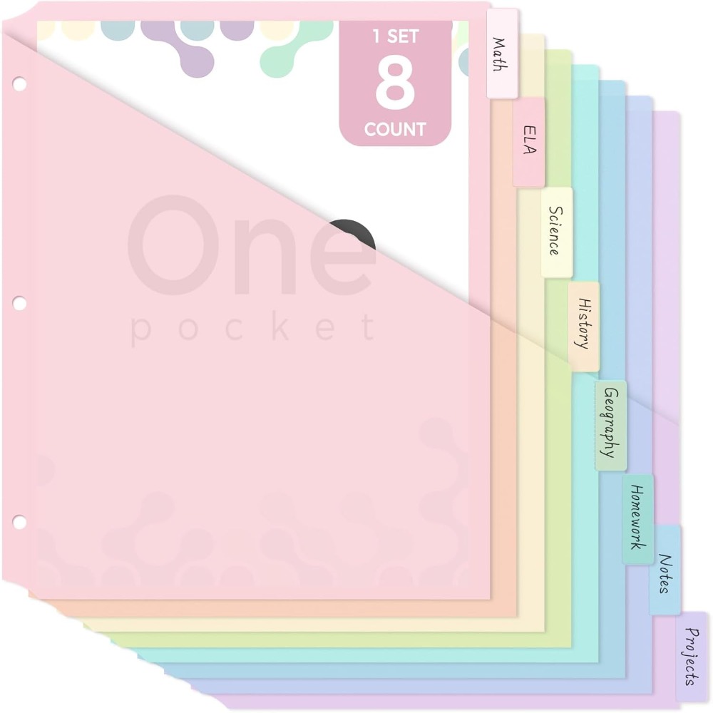 Tab Divider A4 - 8 قطع من فواصل الملفات البلاستيكية